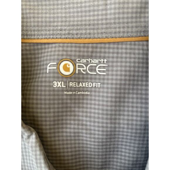 Carhartt Shirt Mens 3XL Grey Check Short Sleeve Force Relaxed Fit Work Outdoors - Picture 2 of 4